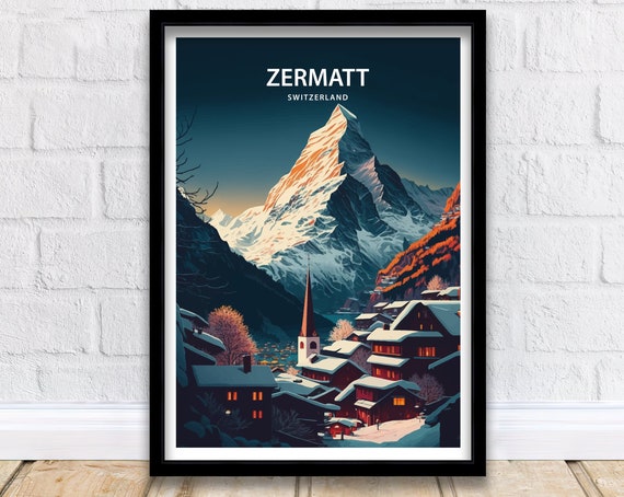 Zermatt Switzerland Travel Poster, Travel Print