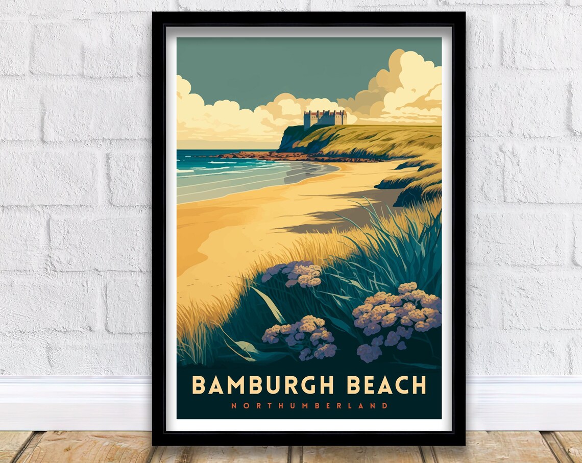 Bamburgh Beach Northumberland Castle Coast Golden Sand Waves Poster