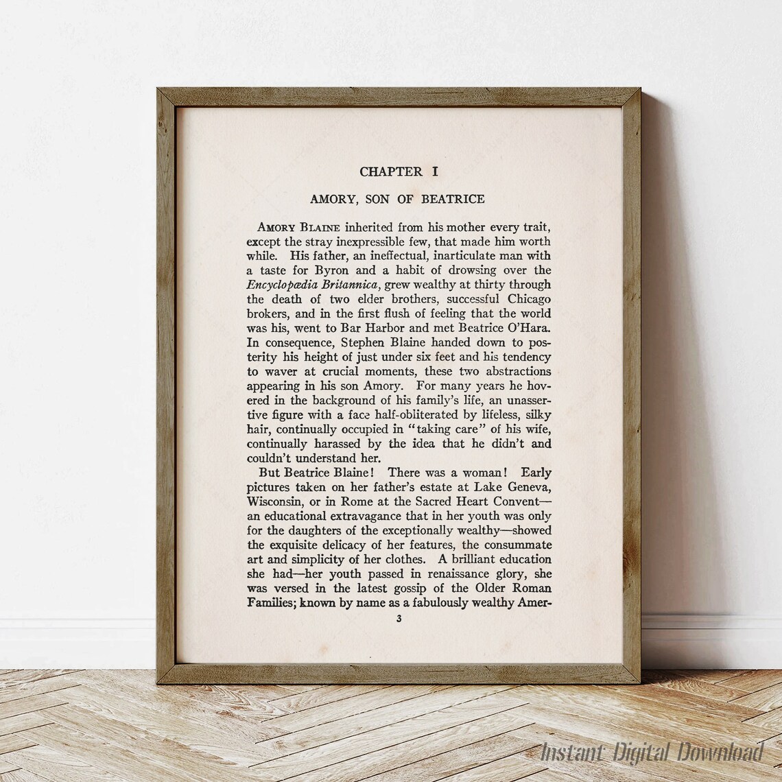 F Scott Fitzgerald This Side Of Paradise Chapter One First Page Art Poster
