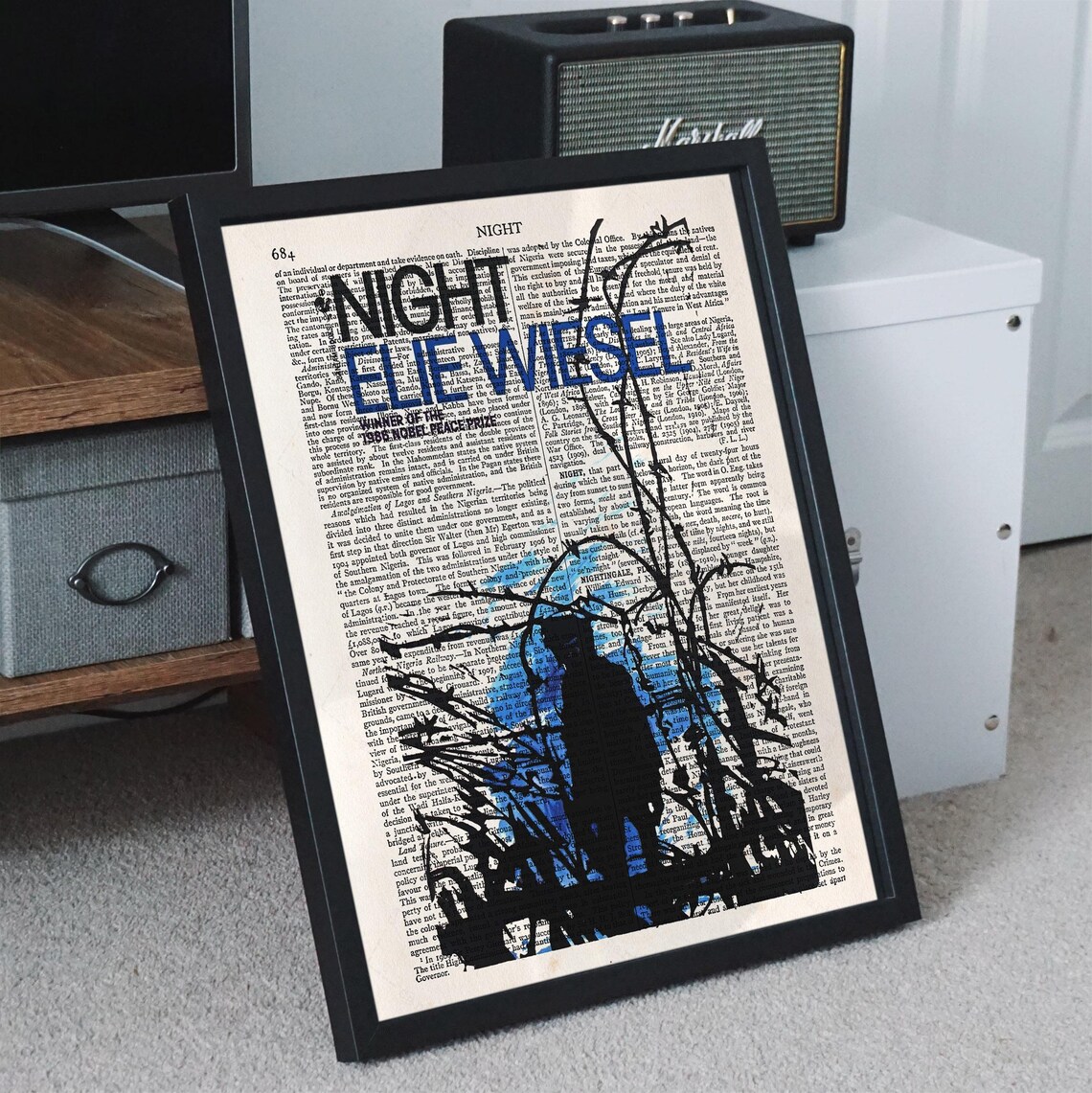 Elie Wiesel Night Nobel Prize Book Art With Night Forest Silhouette Poster - Image 2