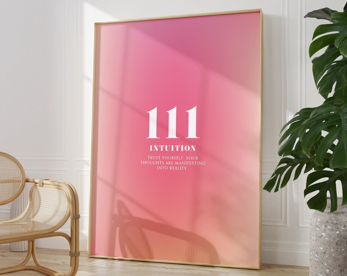 Angel Number 111 Intuition Pink Orange Aura Gradient Design Poster - Image 3