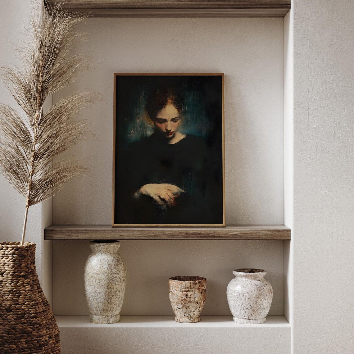 Thoughtful Woman Portrait In Darkness Chiaroscuro Moody Style Poster - Image 6