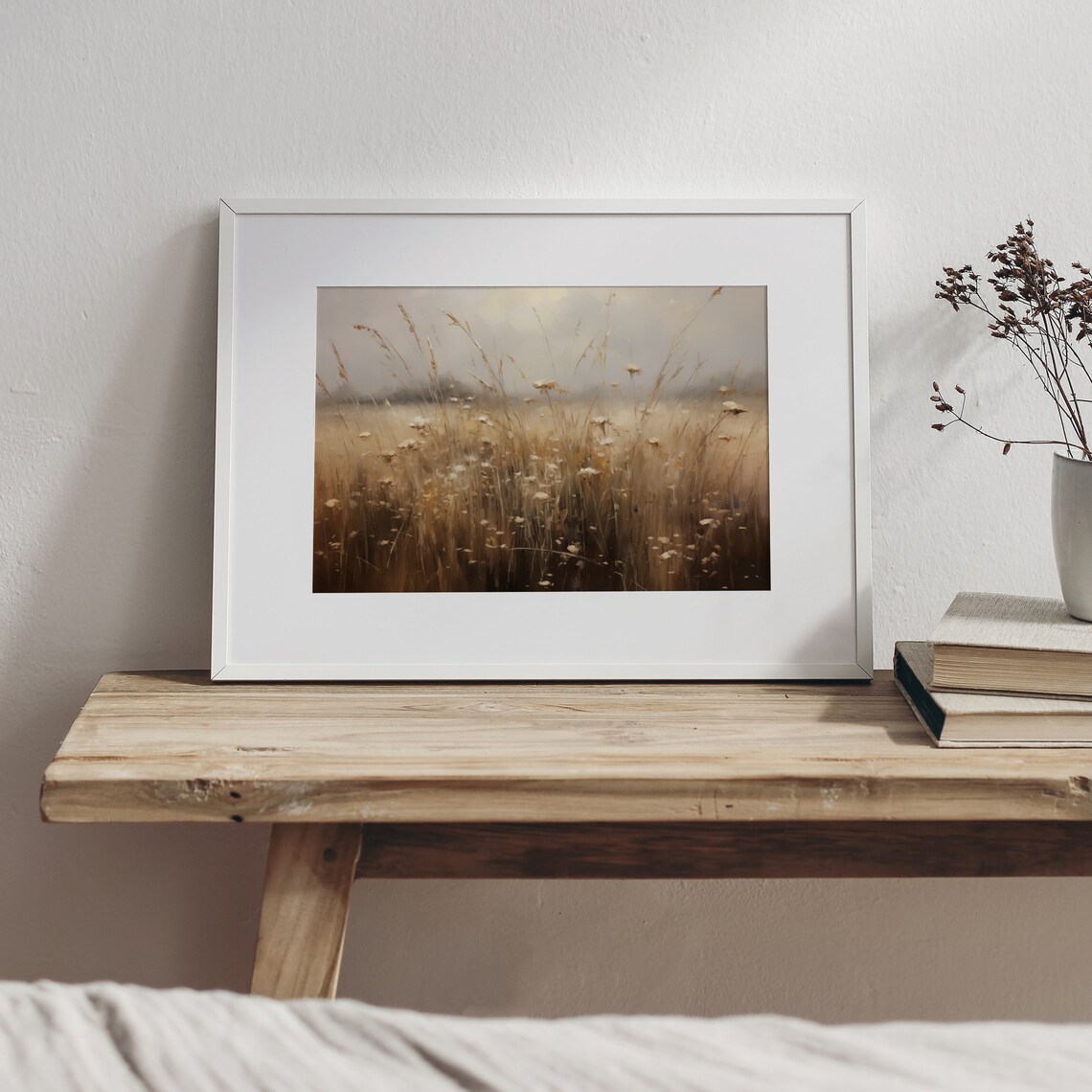 Golden Grass Meadow Wildflowers Hazy Sunlight Field Painting Poster - Image 2