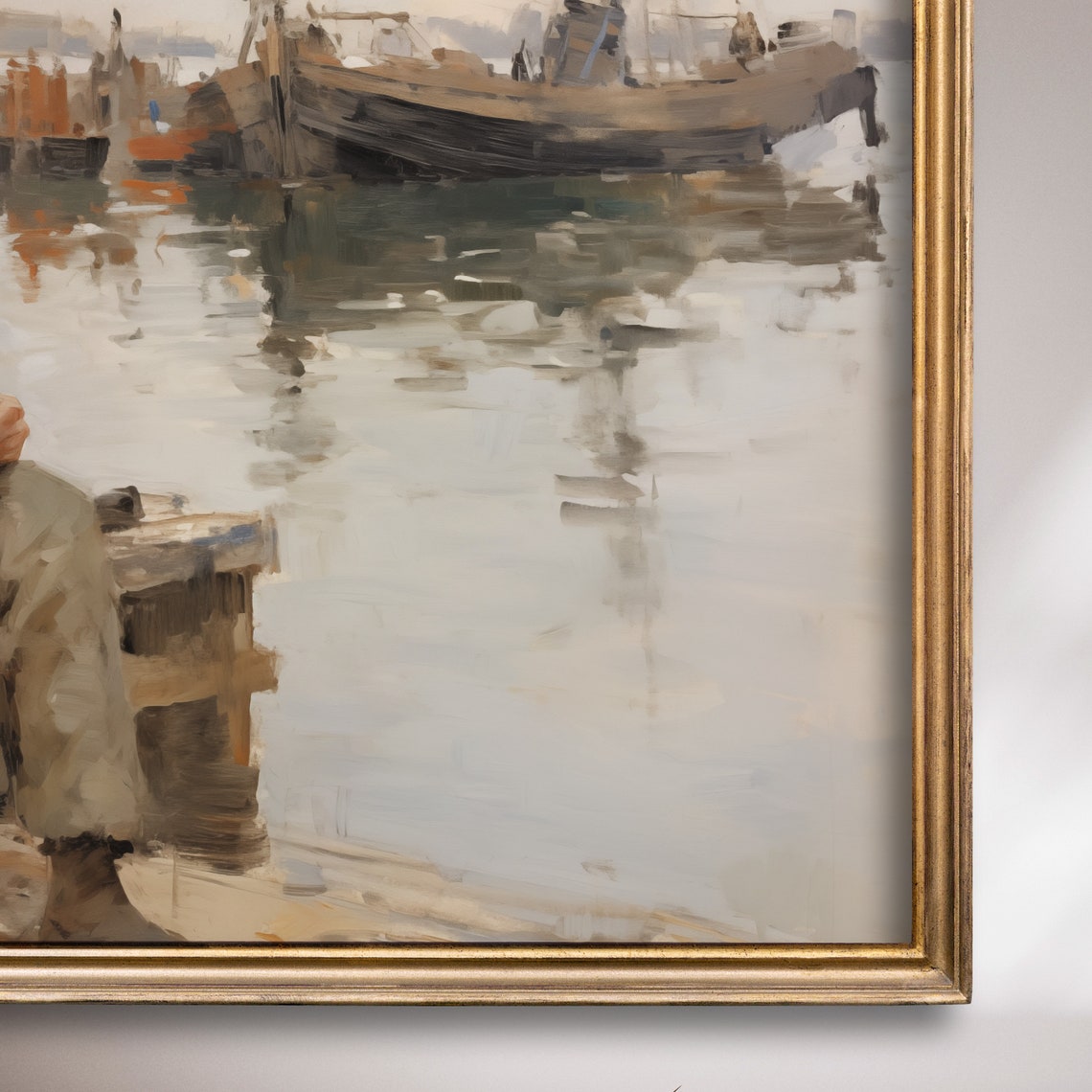 Fisherman Resting On Harbor Dock Vintage Nautical Painting Poster - Image 7