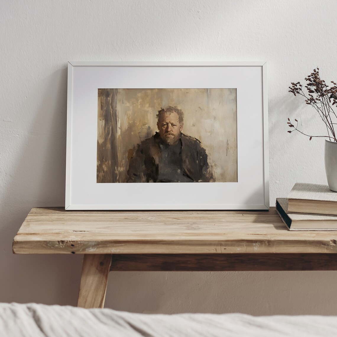Bearded Man Seated Portrait In Muted Tones Rustic Painting Poster - Image 5