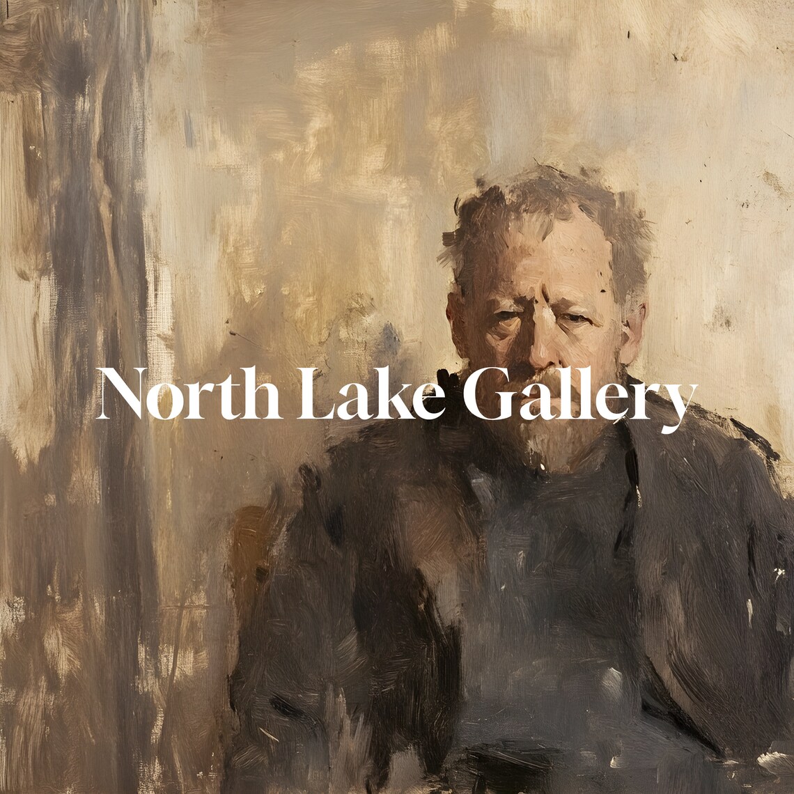 Bearded Man Seated Portrait In Muted Tones Rustic Painting Poster - Image 3