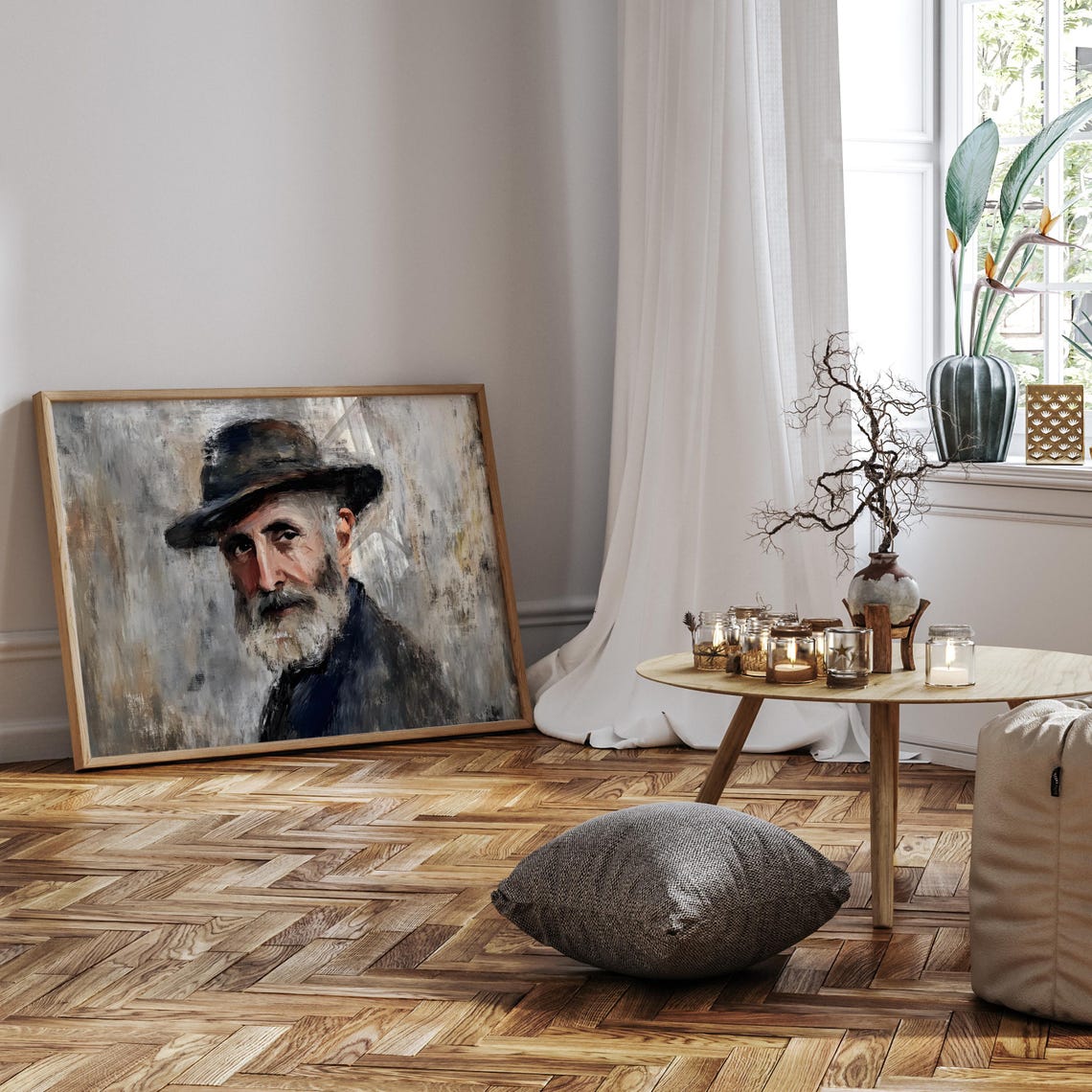 Bearded Man With Hat Portrait Warm Smile Impressionist Style Poster - Image 3