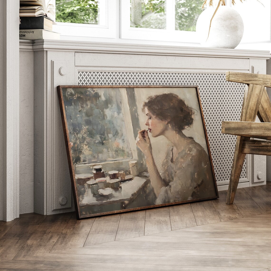 Woman Applying Lipstick Vintage Vanity Impressionist Painting Poster - Image 4