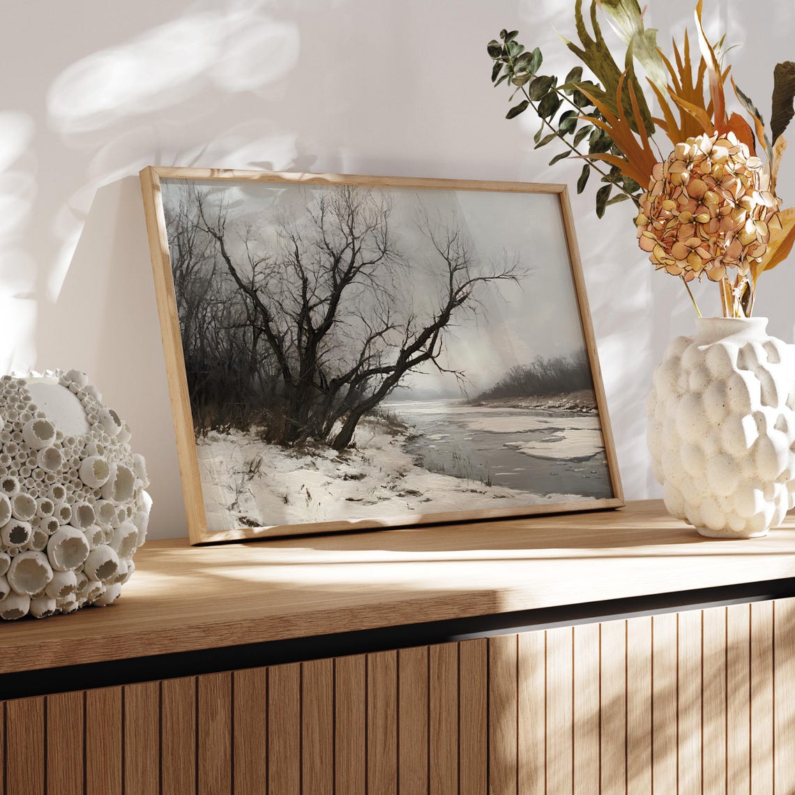 Frozen River With Bare Trees Winter Ice Landscape Painting Poster - Image 4