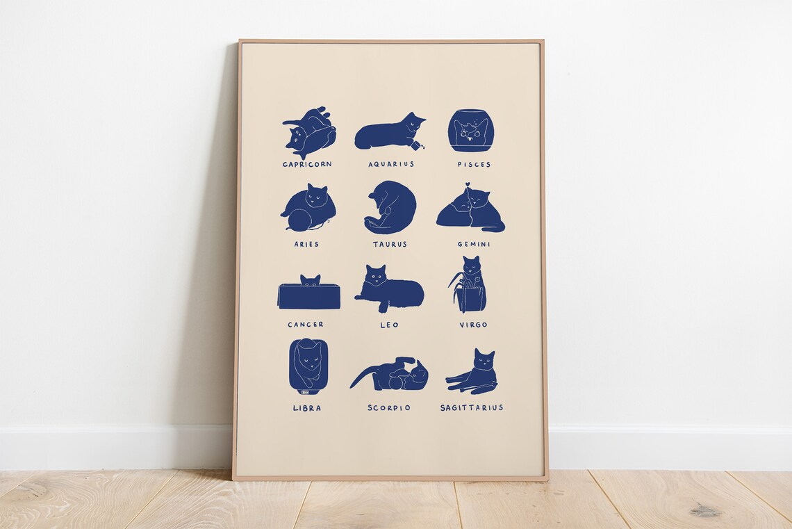 Cat Zodiac Print, Minimalist Astrology Poster - Image 3