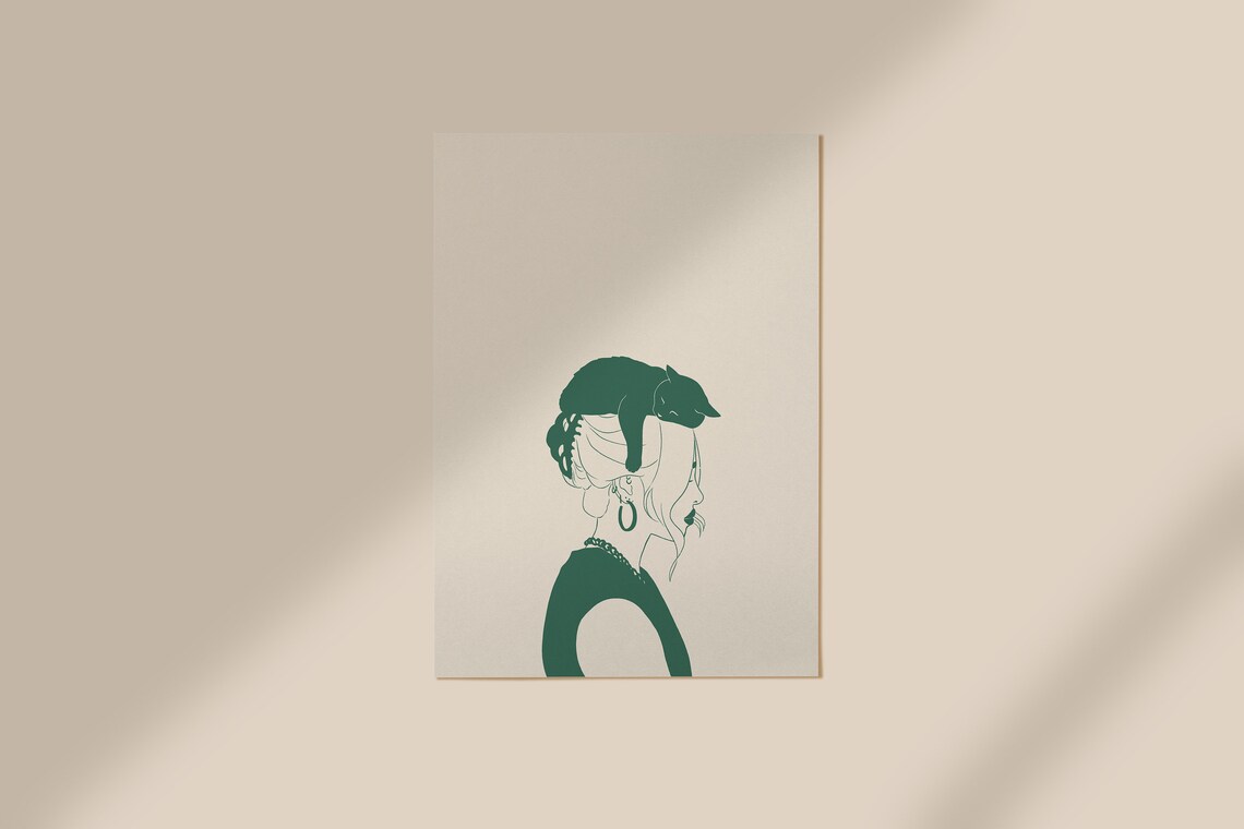 Cat Lady Minimal Art Print, Cat Lover Gift - Image 2