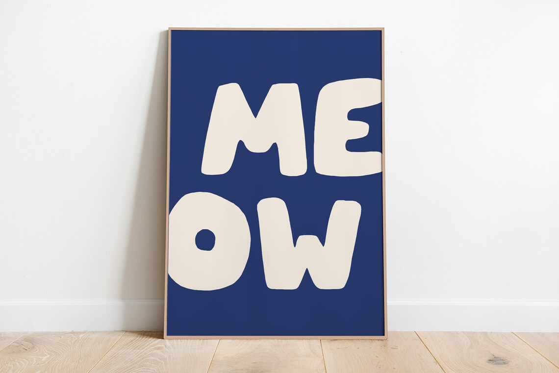 Meow One Line Word Art Cat Lover Gift, Art Print - Image 4
