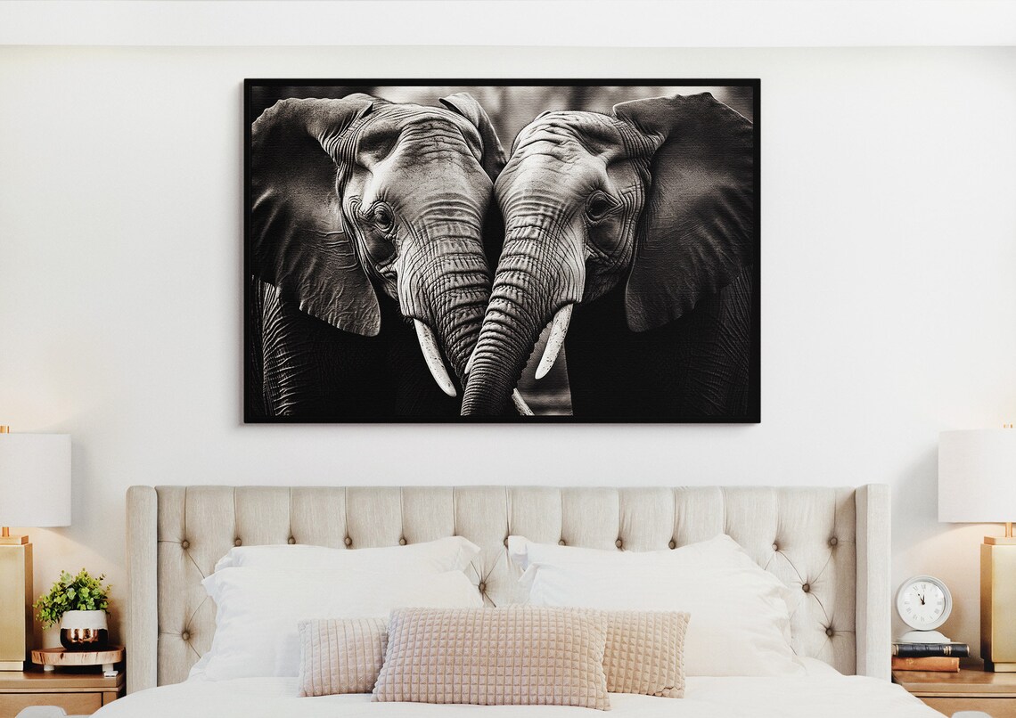 Elephants Embrace Safari Wall Art Print - Image 2
