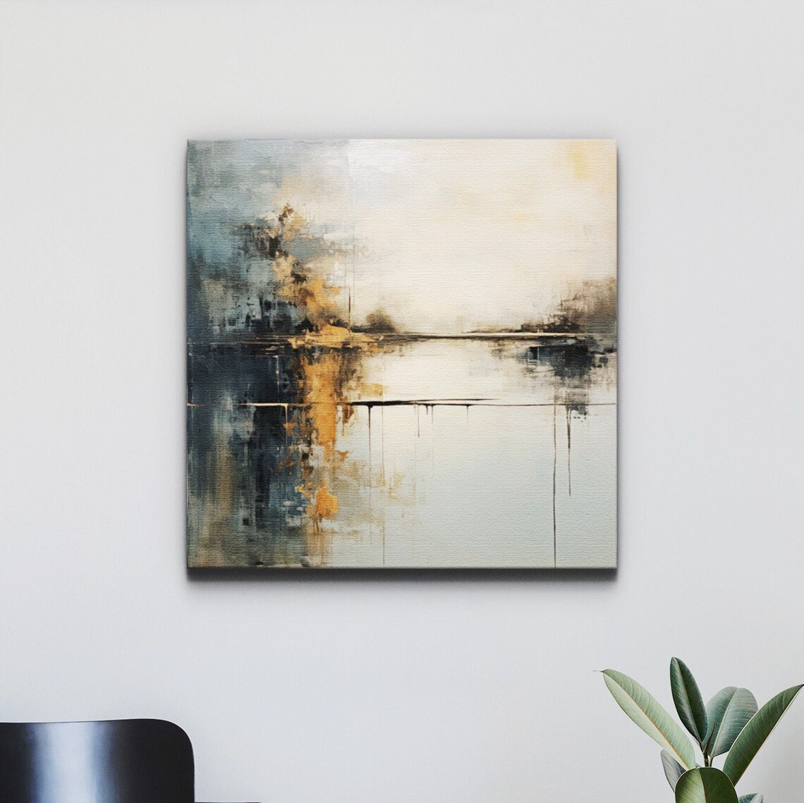 Dark River Reflection Abstract Landscape, Art Print