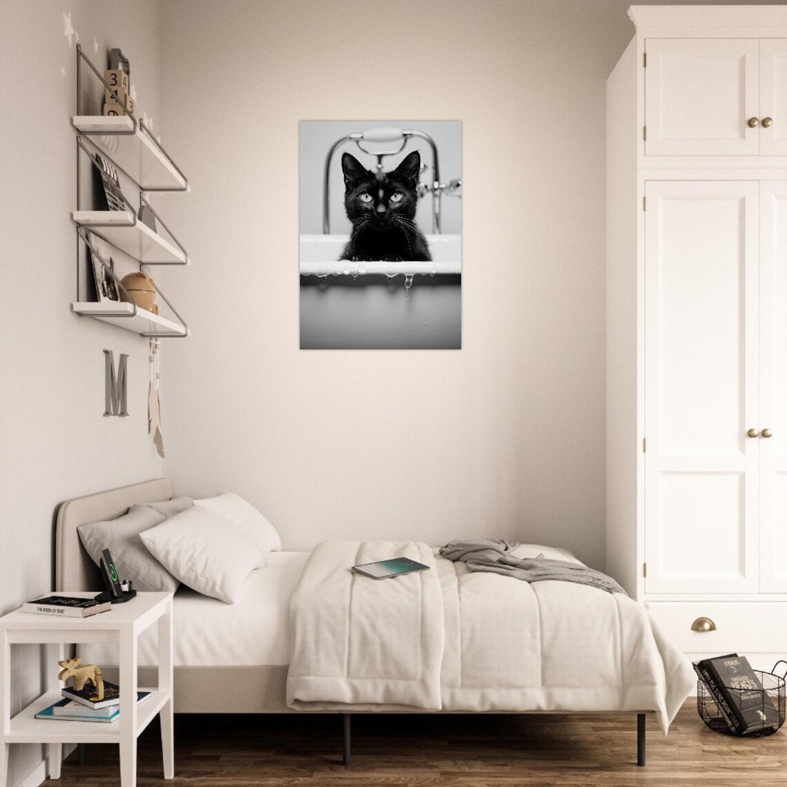 Black Cat Peeking Over Roll Top Bath Poster - Image 2