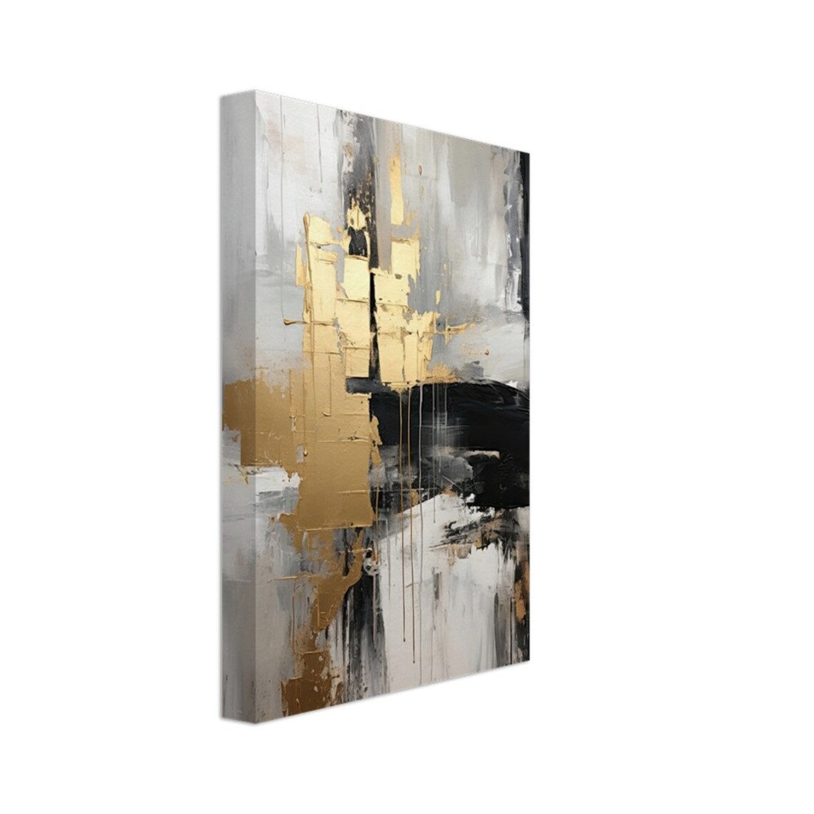 Gold Gray Black Abstract Painting, Living Room Decor - Image 2