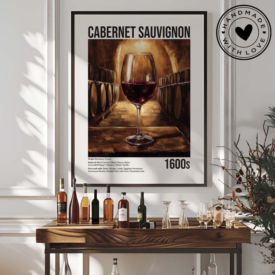 Vintage Cabernet Sauvignon Wine Bar, Kitchen Art Print