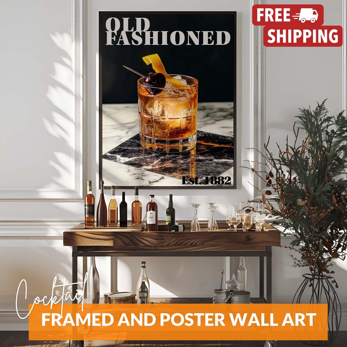 Old Fashioned Cocktail, Bar or Kitchen Art Print