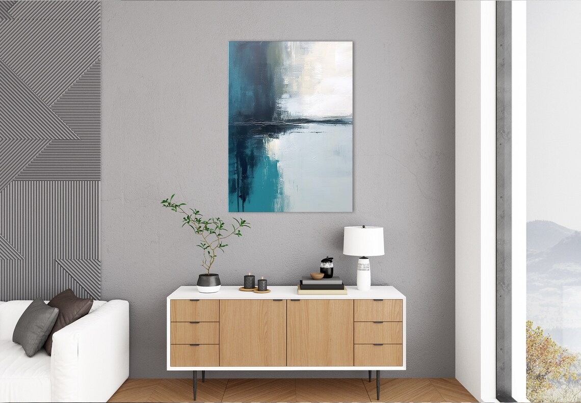 Abstract Blue Ocean Painting, Abstract Decor - Image 2