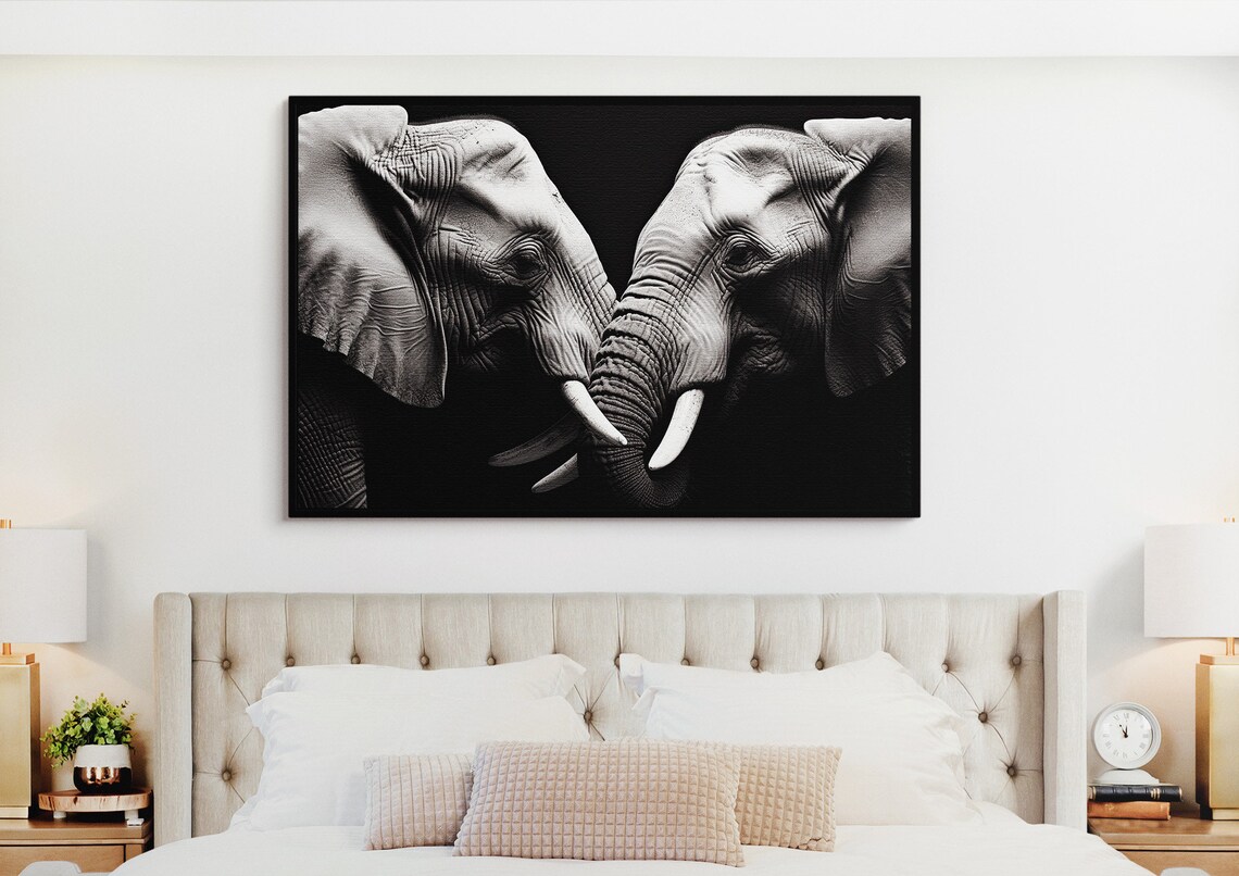 Elephants Embrace - Contemporary Travel Poster
