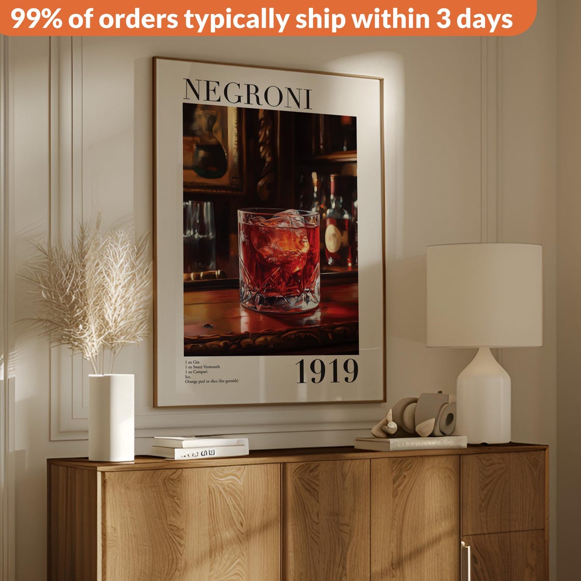 Vintage Negroni Cocktail Recipe Poster Print - Image 2