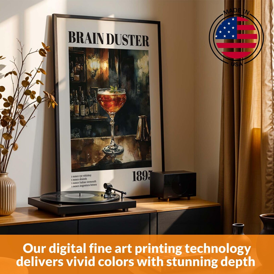 Classic Cocktail Brain Duster Bourbon Recipe Art Print - Image 2