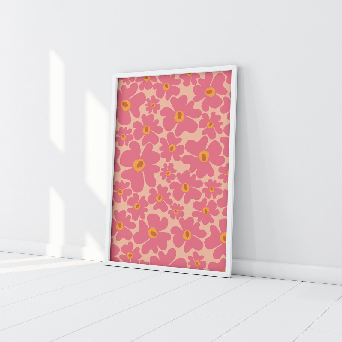 Wavy Flowers Pink Preppy Abstract Wall Art Print - Image 4