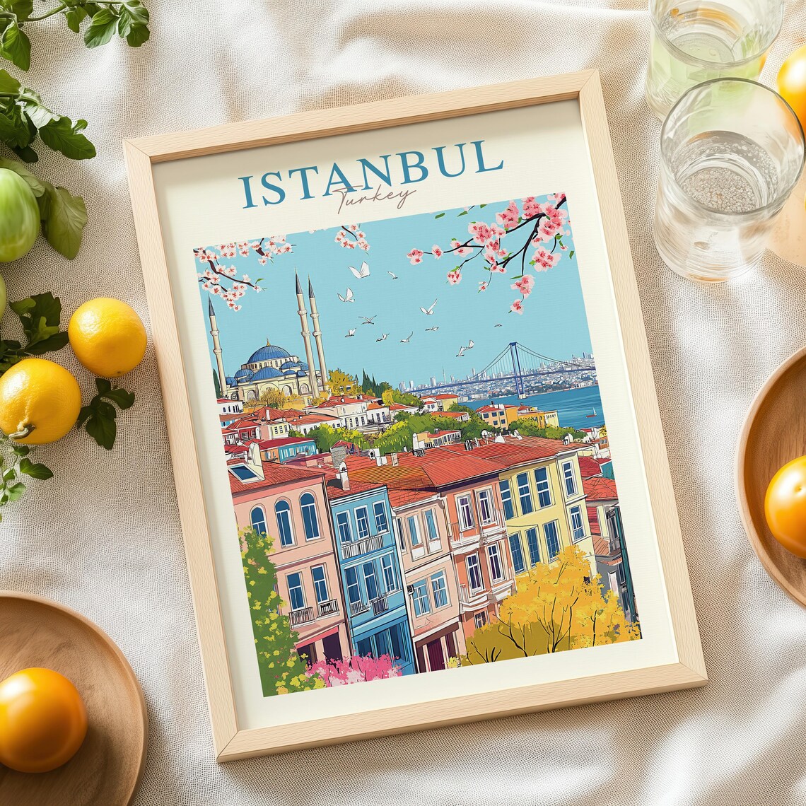 Istanbul Turkey Cherry Blossom Blue Mosque Bridge Bosphorus Poster - Image 4