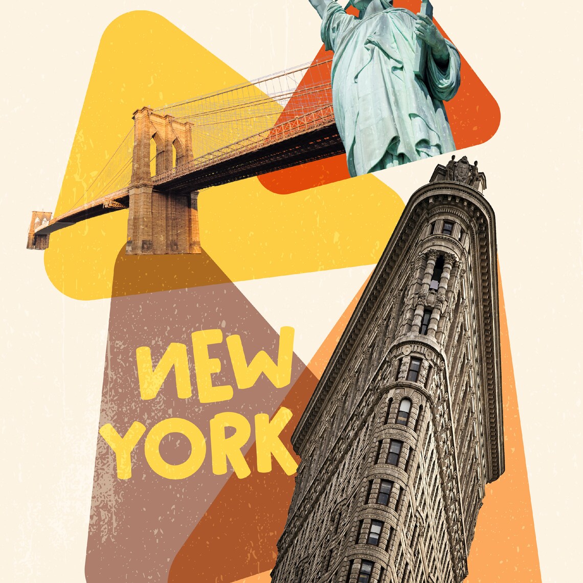 New York Flatiron Building Statue of Liberty Landmark Collage Poster - Image 2