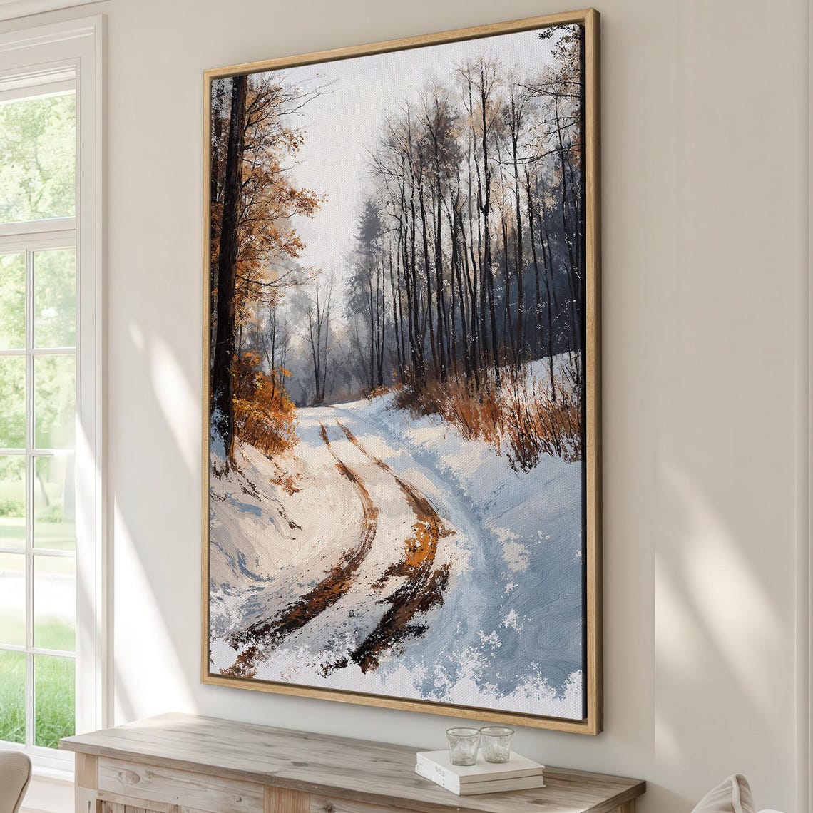 Snowy Forest Path Winter Wonderland Vintage Landscape Poster