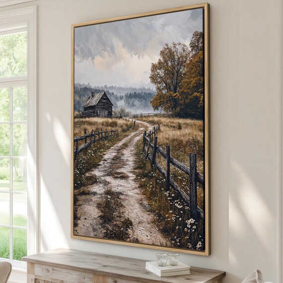 Old Log Barn On A Misty Autumn Farm Road Fences Rustic Poster
