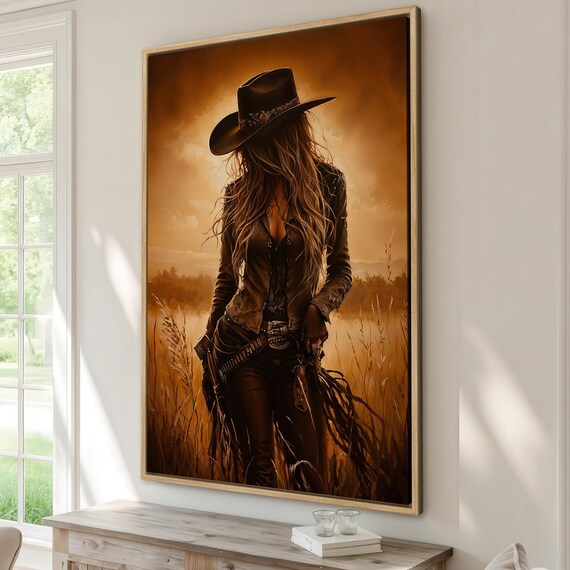 Cowgirl Western Style Art Print, Rustic Decor