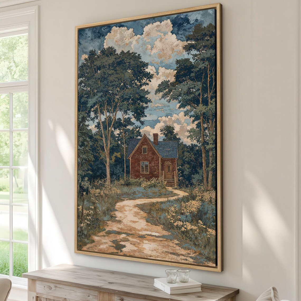 Brick Cottage On Wooded Lane Winding Path Rustic Country Poster