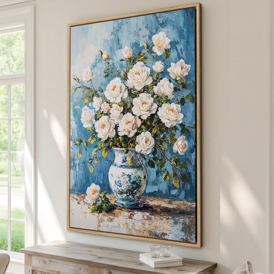 Rustic Vintage Roses Framed Canvas Print Botanical Still Life Art Bouquet Wall Gift For Mom Country Bedroom Decor Ready To Hang
