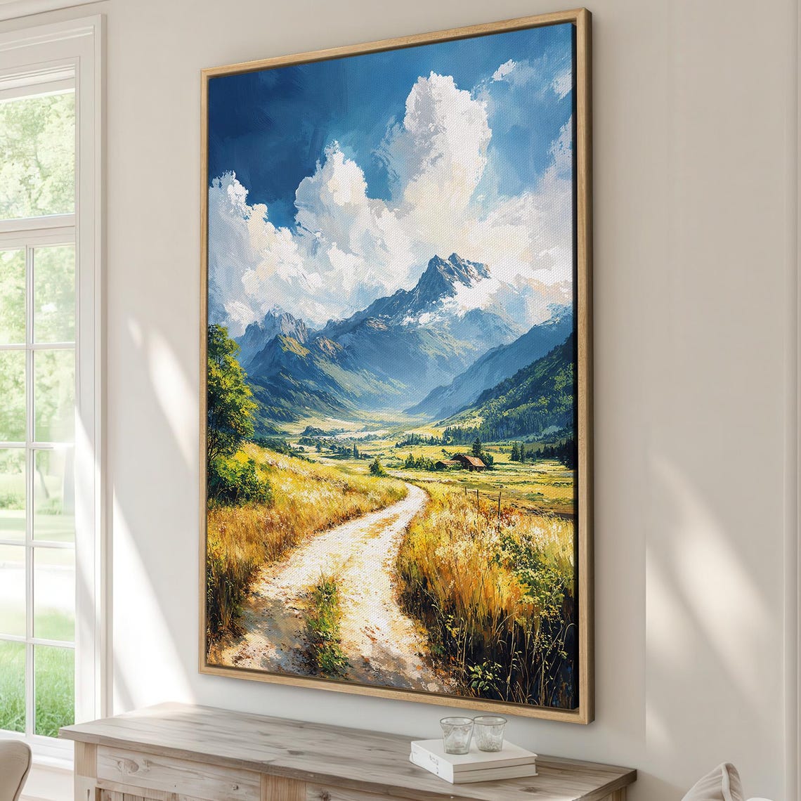 Golden Winding Valley Trail Toward Dramatic Alpine Peaks Poster