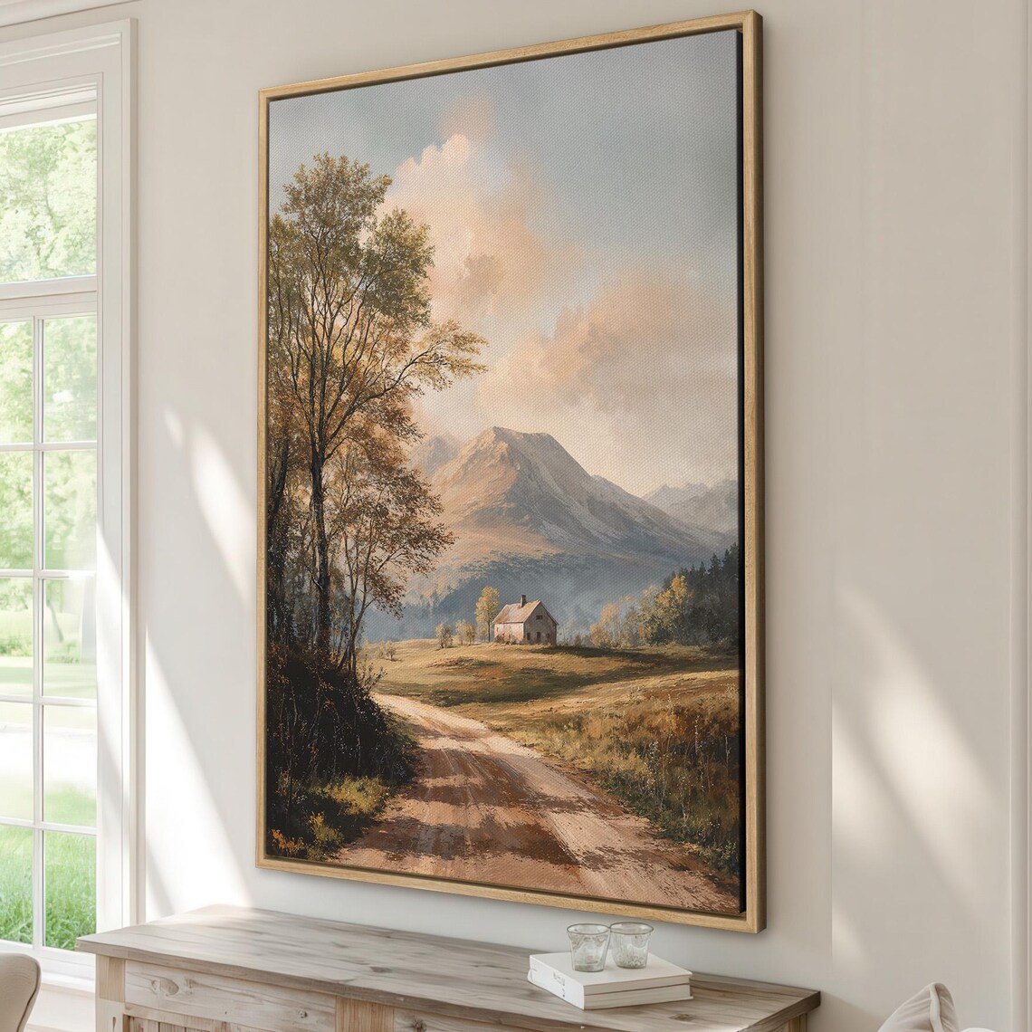 Mountain Cabin Dirt Road Soft Vintage Style Landscape Poster
