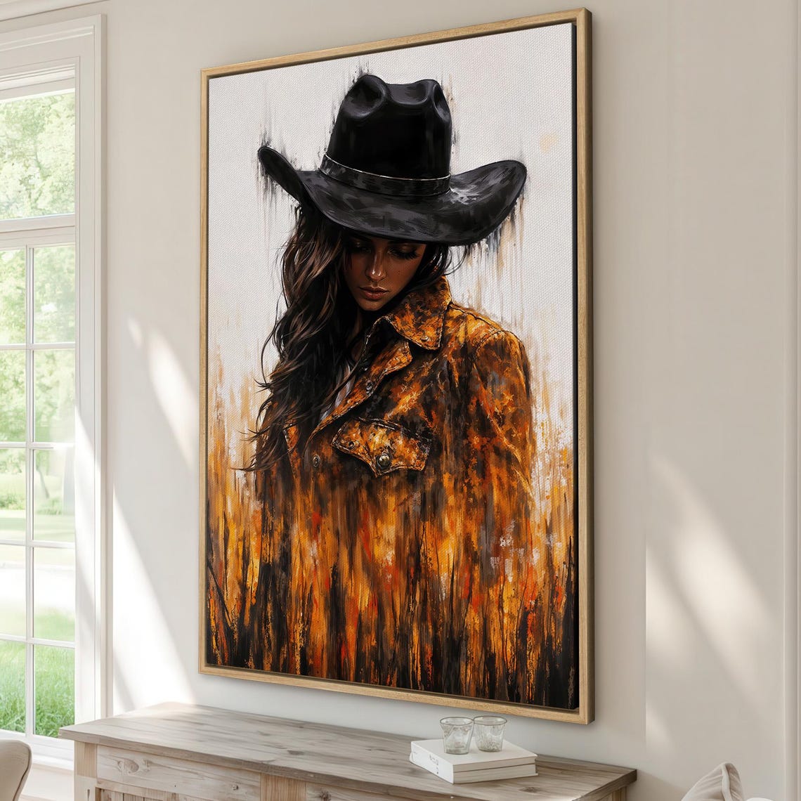 Rustic Cowgirl Framed Print Western Wall Art Country Style Painting Wild West Decor Gift For Cowboys Ready To Hang