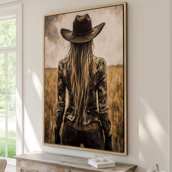 Cowgirl In The Wheat Field Rustic Framed Print Western Theme Art Gift For Her Wild West Wall Art Ranch Decor Ready To Hang