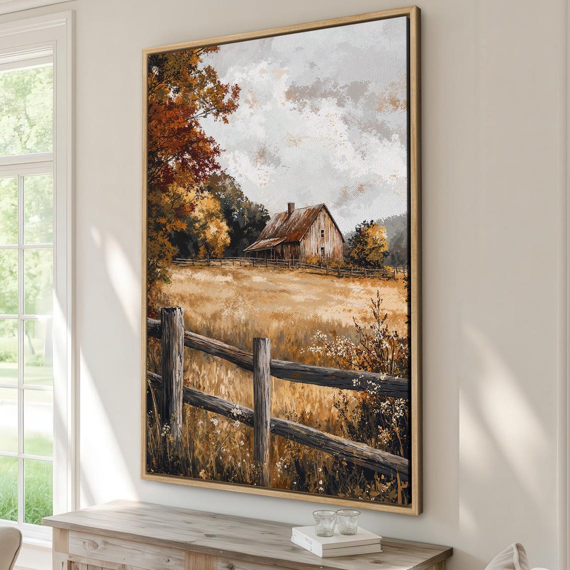 Rustic Old Barn Autumn Countryside Landscape Oil Painting Fall Poster
