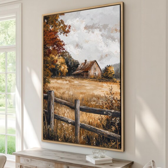 Rustic Old Barn Autumn Countryside Landscape Oil Painting Fall Poster
