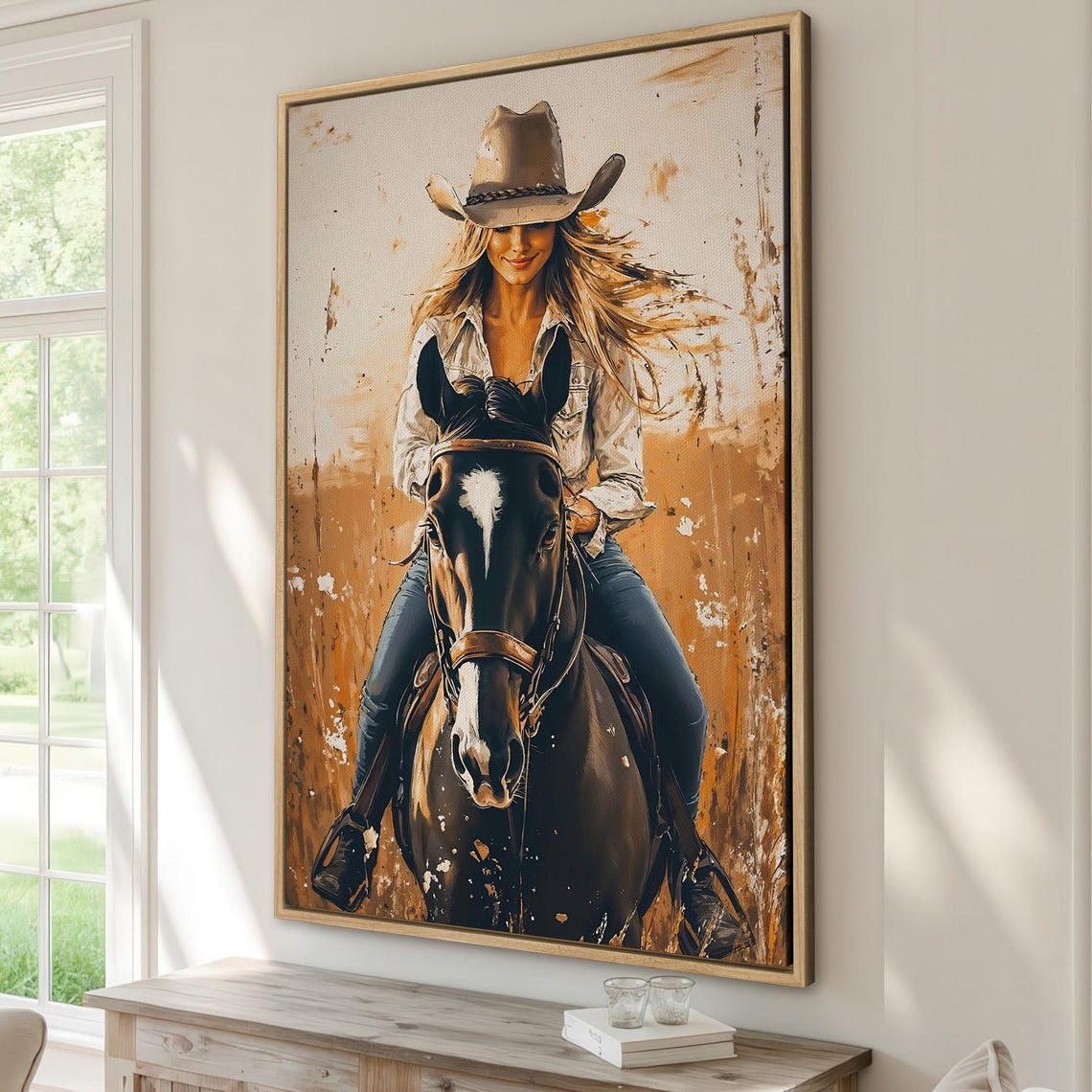 Wild West Cowgirl Riding Horse Equestrian Western Art Poster