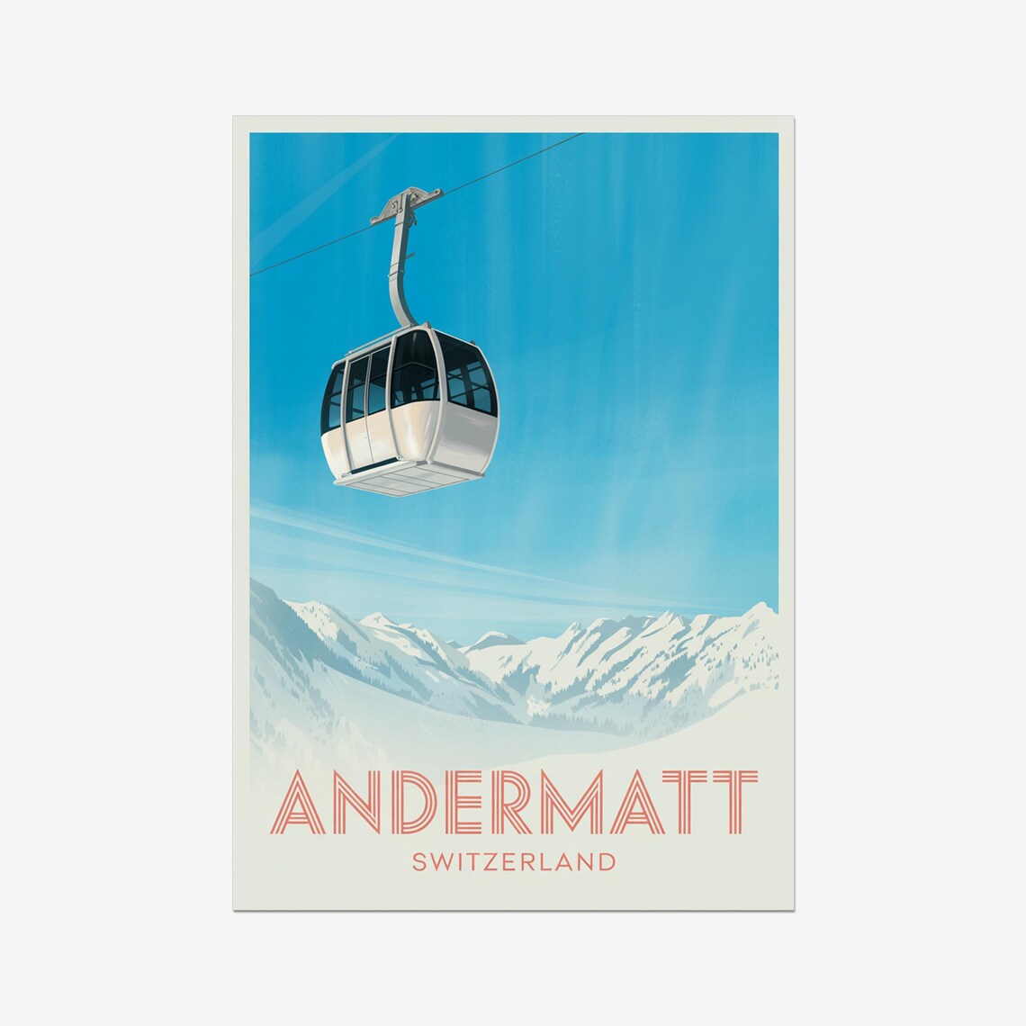 Andermatt Switzerland Vintage Alpine Ski Gondola Travel Poster