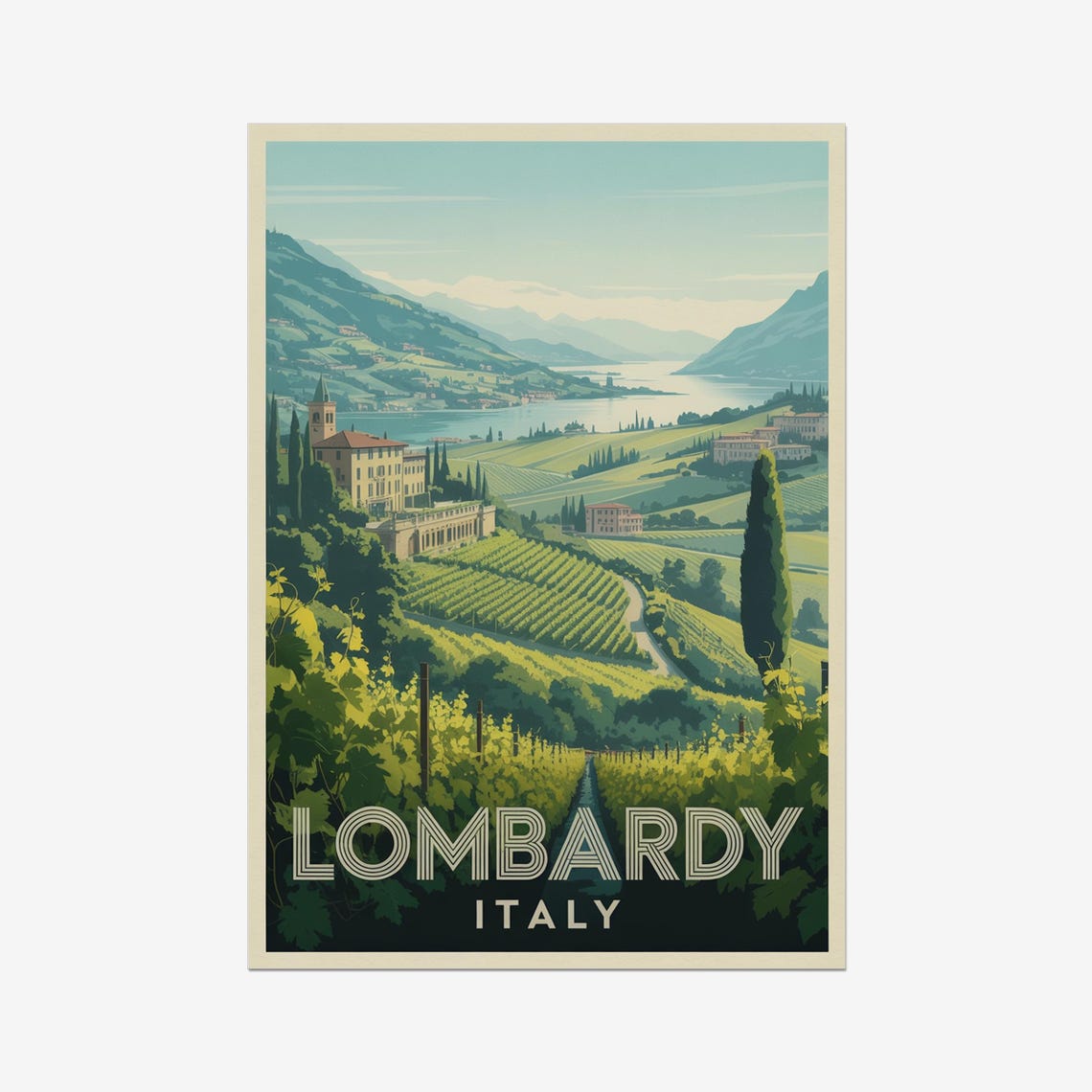 Lombardy Italy Vineyard Villa Lake Vintage Wine Region Poster