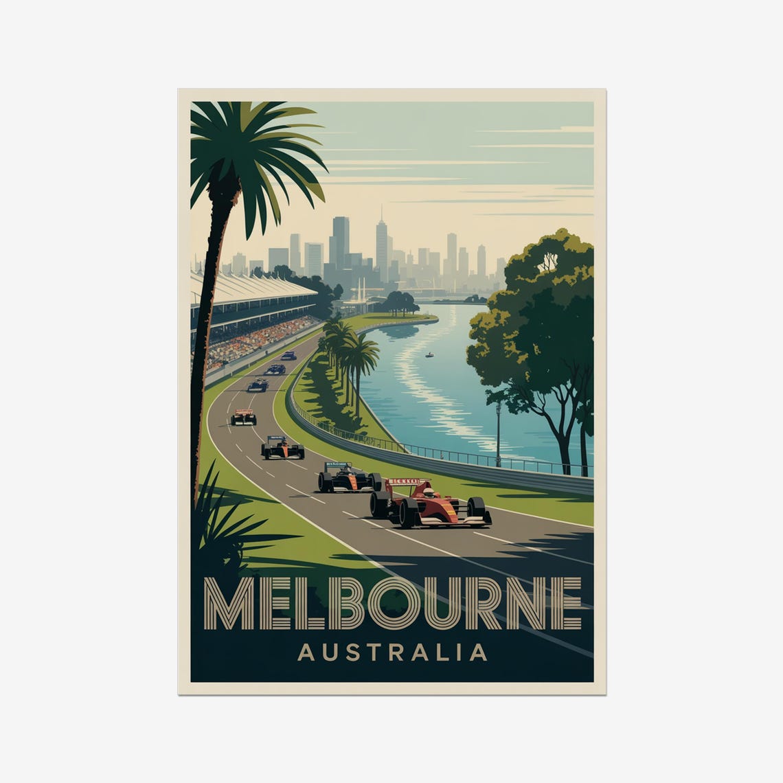 Melbourne Australia Vintage F1 Race Circuit Lakeside Retro Poster