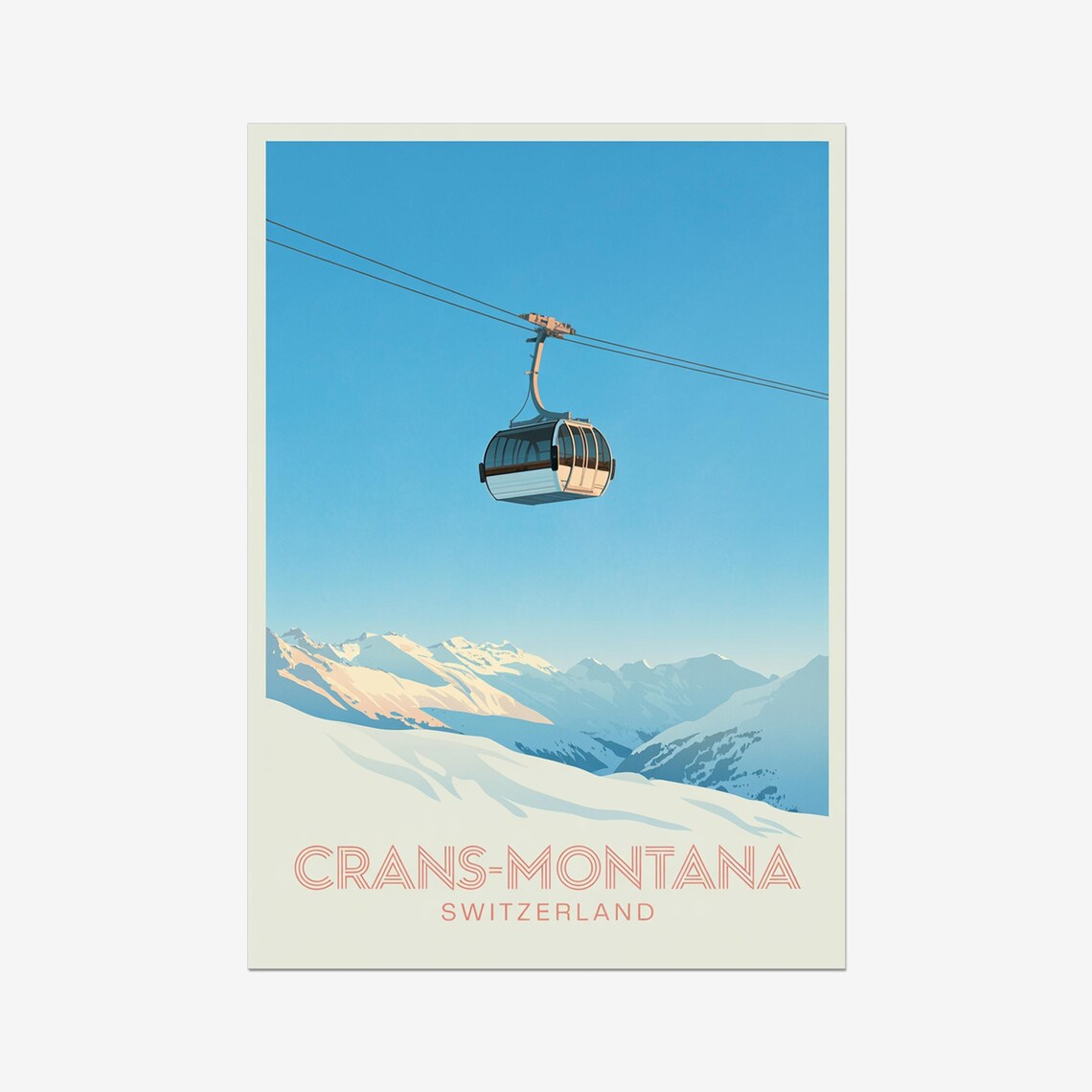 Crans Montana Switzerland Vintage Ski Resort Cable Car Poster