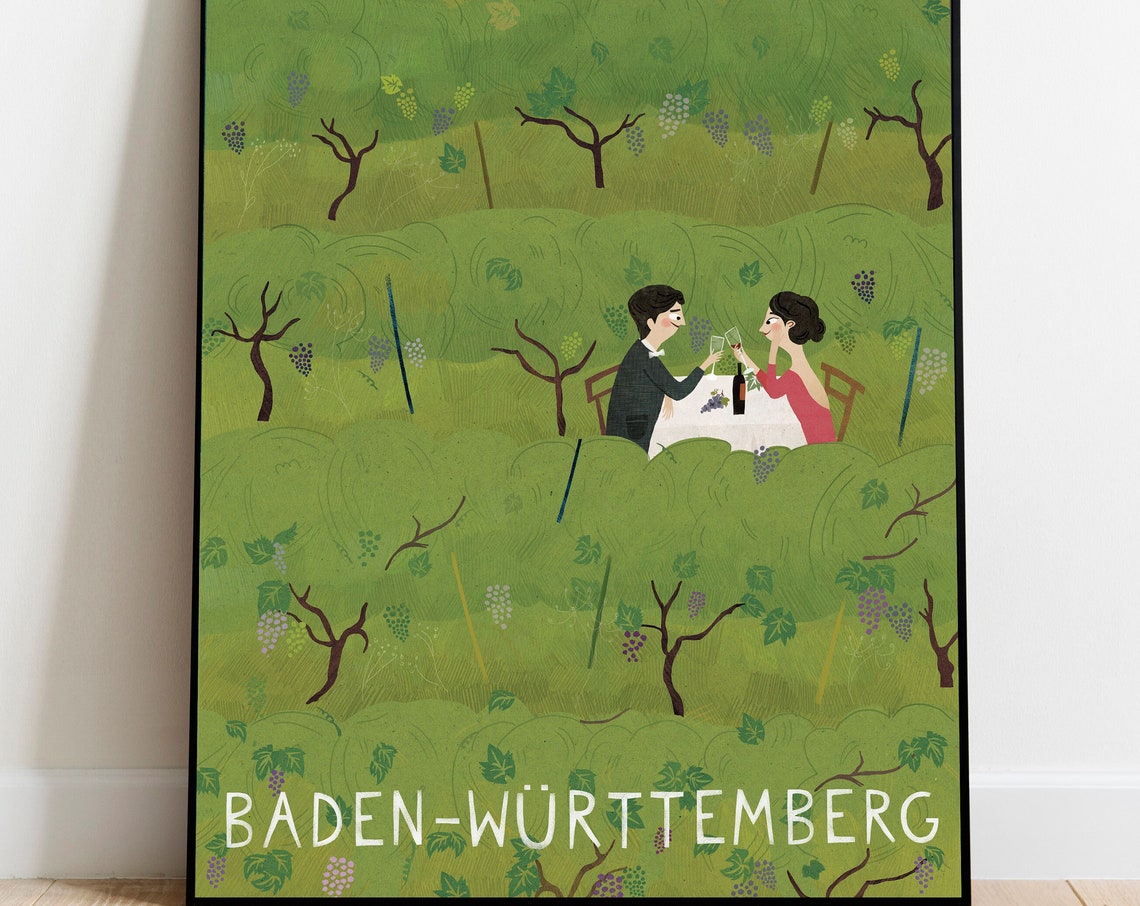 Baden Wurttemberg Vineyard Wine Tasting Romantic Dinner Travel Poster