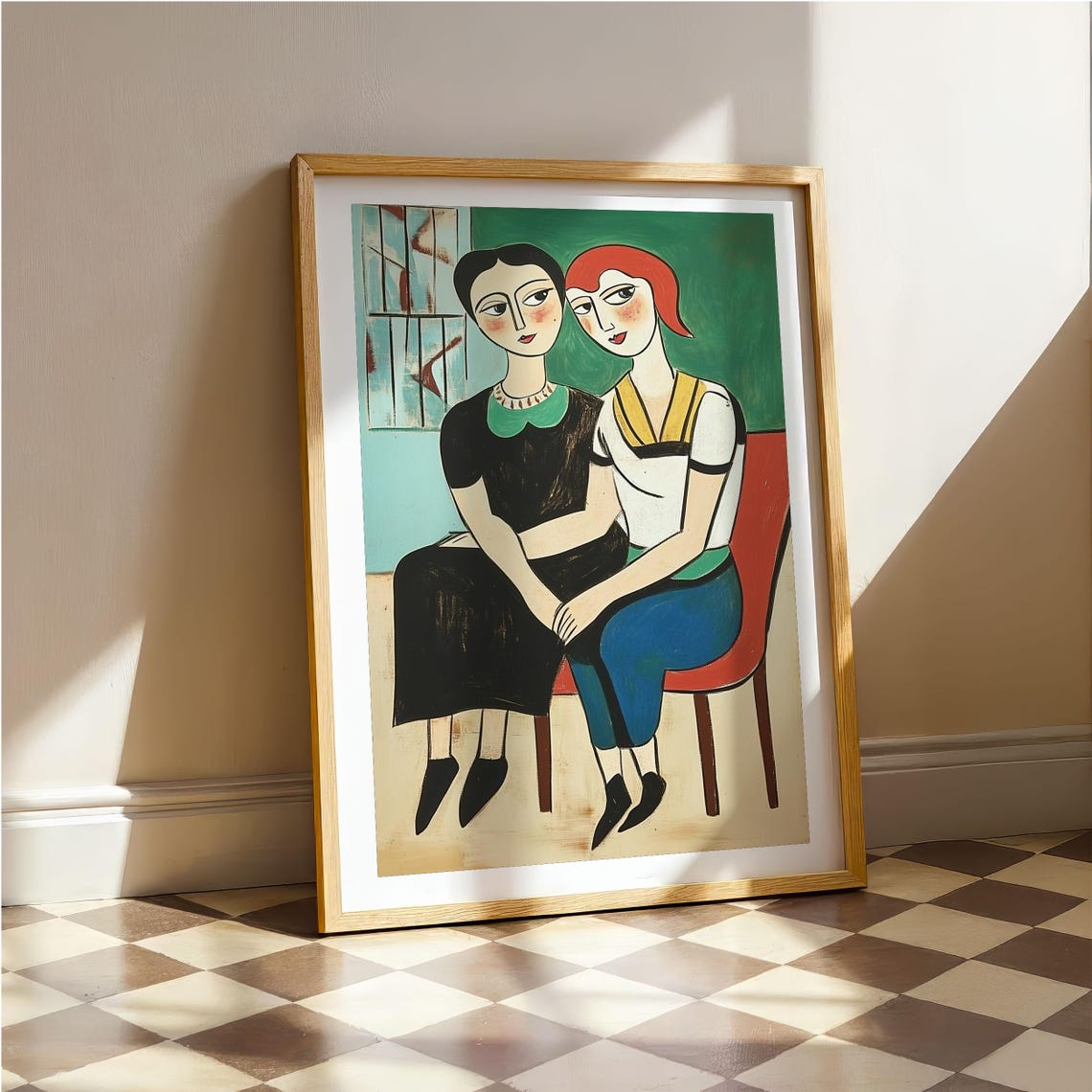 Two Women Sitting Close Together Expressionist Friendship Poster