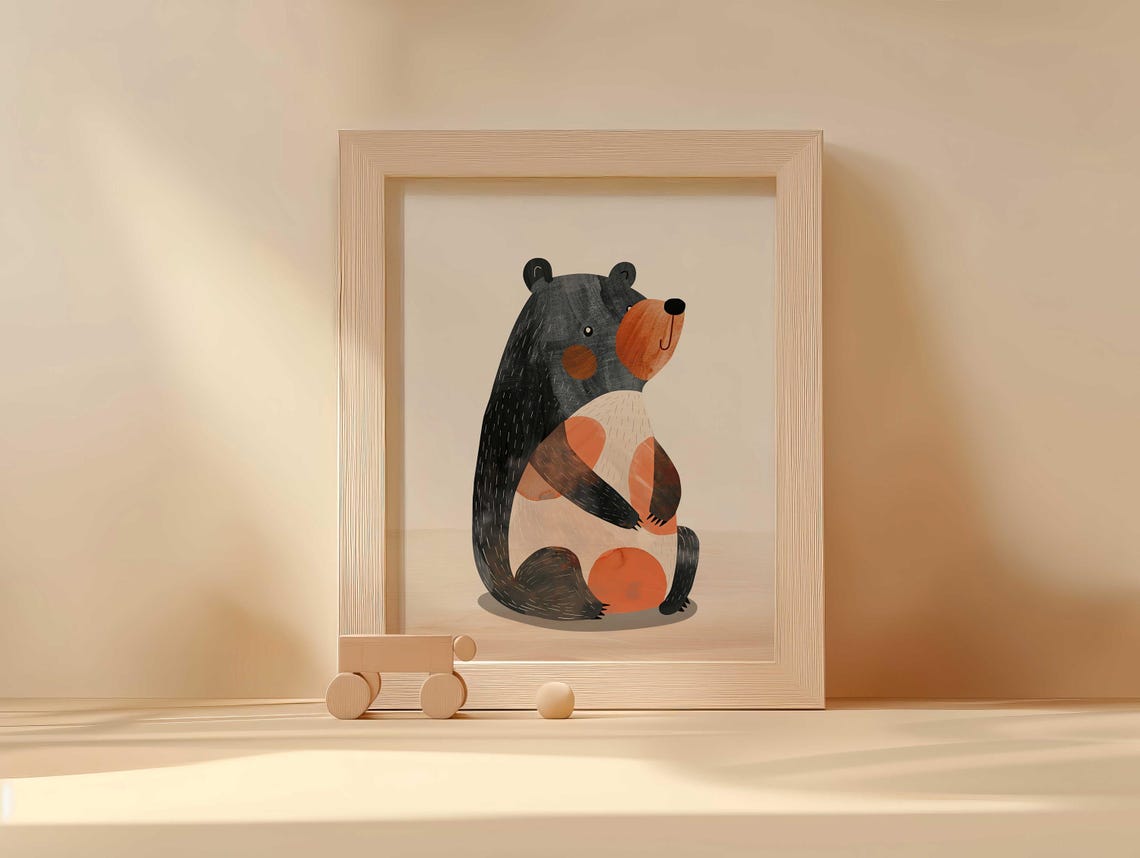 Abstract Black Bear With Warm Tan Patches Modern Nursery Poster - Image 4