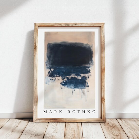Mark Rothko Loose Indigo Brushstrokes on a Cream Ground Abstract Poster