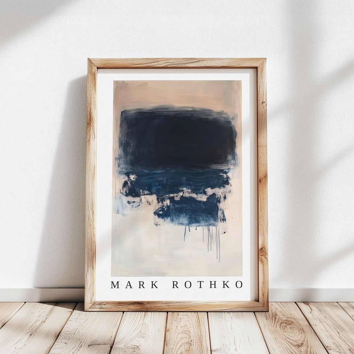 Mark Rothko Loose Indigo Brushstrokes on a Cream Ground Abstract Poster